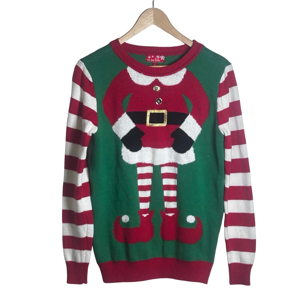 To Be‎ Jolly Elf Ugly Christmas Sweater Women's Size Small Christmas Novelty